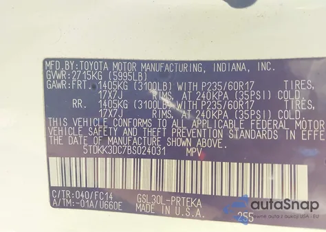 2011 Toyota Sienna Le V6 from USA, damaged, VIN 5TDKK3DC7BS024031